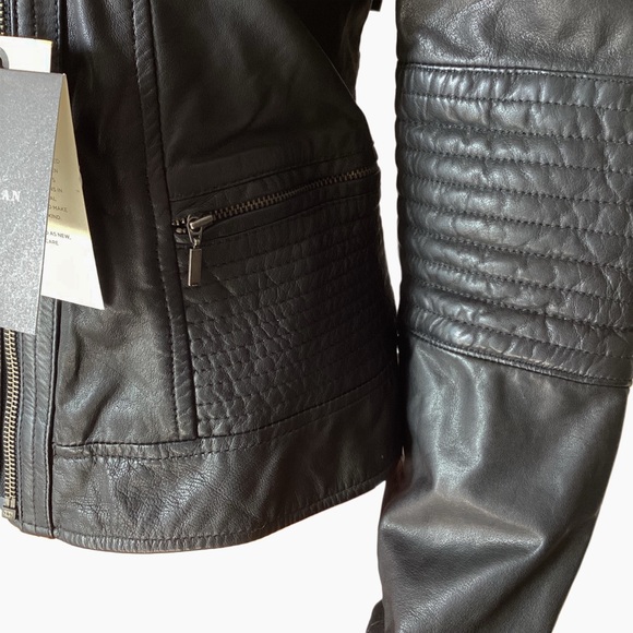 NWT Cole Haan Black Leather Moto Jacket Medium - Picture 7 of 14